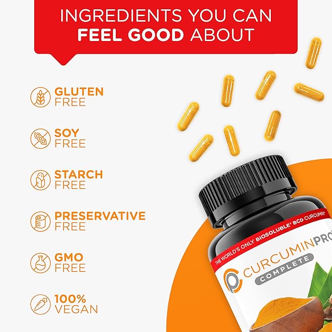 curcuminpro Complete BCD | 30 Day Supply | World's Only BioSoluble Vegan Beta Cyclodextrin &amp Organic Turmeric Curcumin | Natural Joint &amp Muscle Support | Vegan | 60 Count