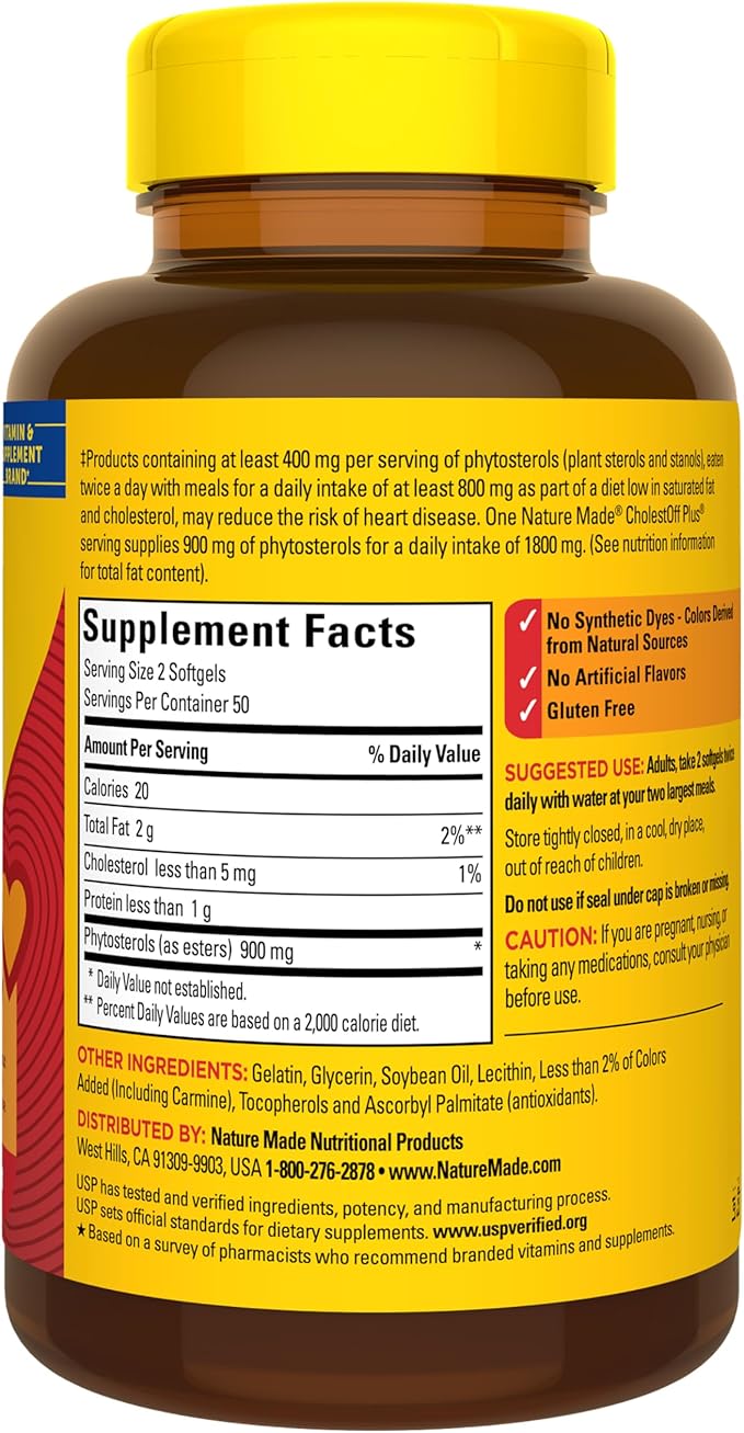 Nature Made CholestOff Plus Dietary Supplement for Heart Health Support 100 Softgels 25 Day Supply