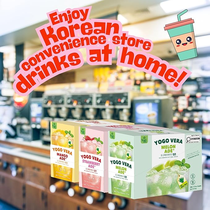 Yogo Vera Melon Ade Korean Drink Pouches – Authentic Korean Convenience Store Beverage with Sweet Melon Flavor Refreshing Juice Pouch (10 Pack)