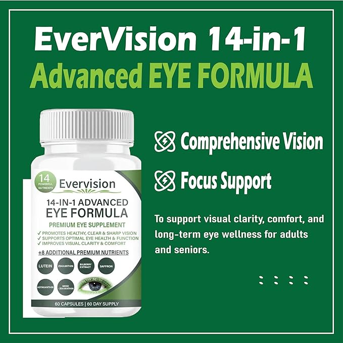 Evervision 14 in 1 Advanced Eye Formula Eye Vitamin and Mineral Supplement 60 Capsules (1PCS)