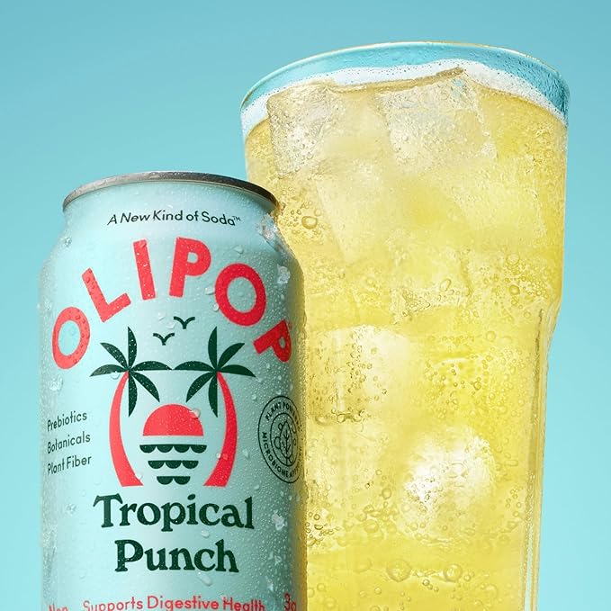 OLIPOP Prebiotic Soda Pop Tropical Punch A New Kind of Soda Packed with Prebiotics Fiber and Botanicals Gluten Free GMO Free 12oz (12-Cans)