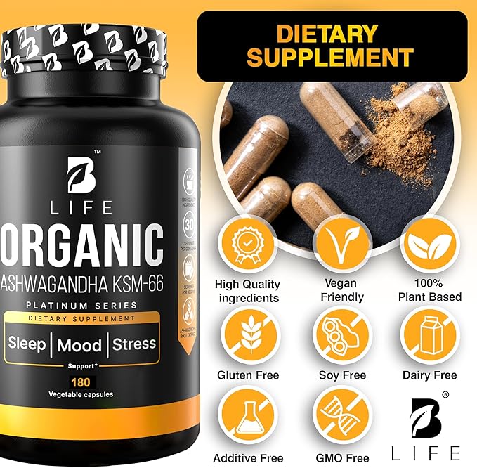 Organic Ashwagandha KSM-66 1000 mg Supplement | Adaptogen for Cortisol Support &amp Stress Relief | Mood Calm &amp Sleep Aid for Men &amp Women | Ashwagandha ritual vitamins for women | 180 Vegan