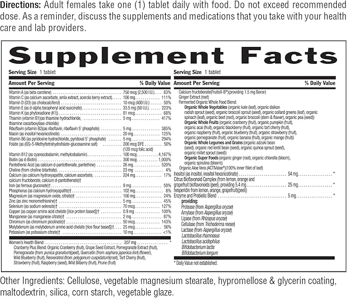 Country Life Women’s Core 1 Daily Multivitamin with Iron Cranberry Probiotics and Digestive Enzymes-Certified Gluten-Free Formula for Energy Immune Support and Complete Digestive Health60 Tablets