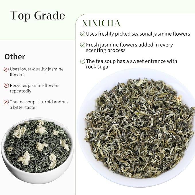 XIXICHA Jasmine Tea Loose Leaf Grade AAA Chinese Jasmine Green Tea Loose Leaf Natural Aroma and Sweet Taste （96 cups）茉莉花茶 茶叶 茉莉飘雪 绿茶 4.23oz/120g