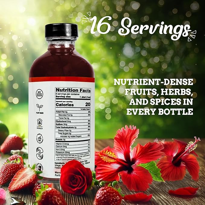 Fire Brew Premium Shrub – Strawberry Hibiscus Shrub | 16 Concentrated Servings of the Healthiest Organic Ingredients to Refresh Hydrate and Provide Antioxidants for Overall Wellness – 8oz