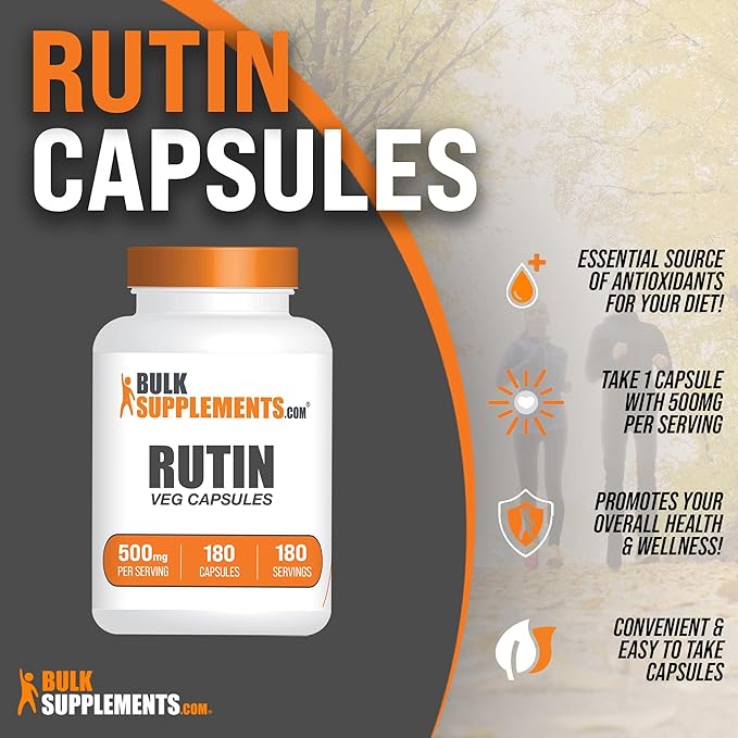 BulkSupplements.com Rutin 500mg Capsules - from Saphora Japonica Rutin Supplement Rutin Pills - Antioxidants Supplement - Vegan &amp Gluten Free 1 Capsule per Serving 180 Veg Capsules
