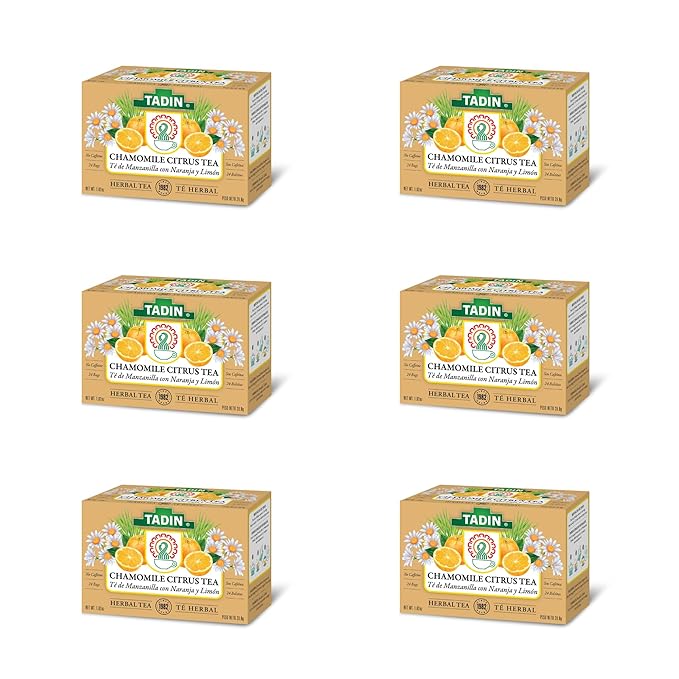 Tadin Chamomile Citrus Tea Herbal Tea Caffeine Free Tea Tea Bags Individually Wrapped 24 Tea Bags Per Box Pack of 6