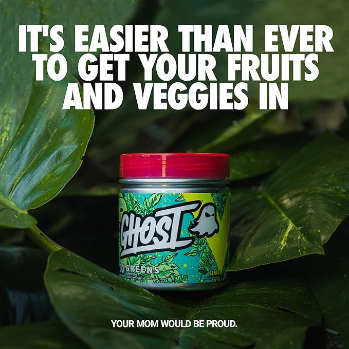 GHOST Greens Powder Lime - 30 Servings - 19 Superfood Greens &amp Reds Powder Fruits Vegetables Spirulina &amp Chlorella Prebiotics 10 Billion CFU Probiotic &amp Digestive Enzymes - Gluten-F