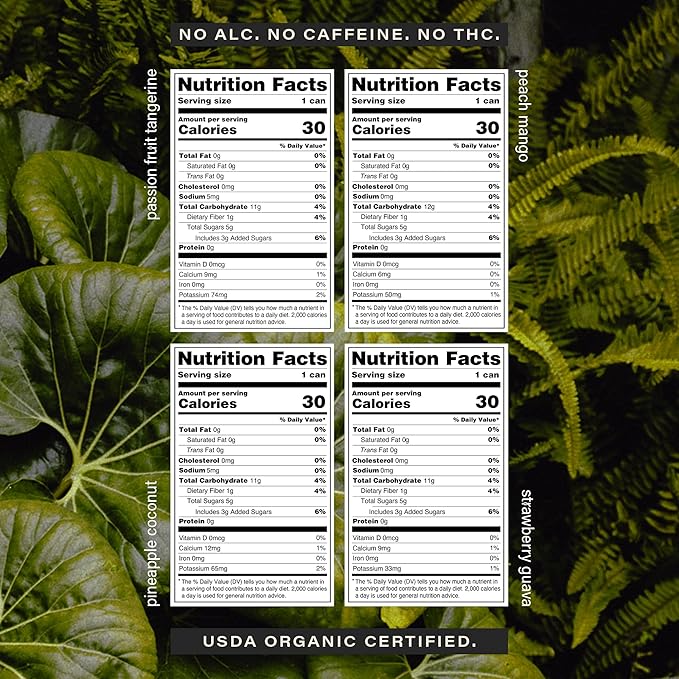 Hiyo Organic Social Tonic – Tropical Pack 12 Pack - N.A. Functional Seltzer Sparkling Water Crafted with Organic Adaptogens Nootropics &amp Botanicals
