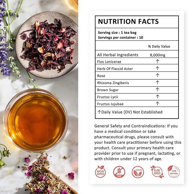Aromlife Organic Fibroid Tea Packs Of 5 for Women Fibroids Shrinks &amp Ovarian Cysts Relief Natrual Fertility Tea for Women Balances Hormones Womb Tea with Brown Sugar and Flos Lonicerae