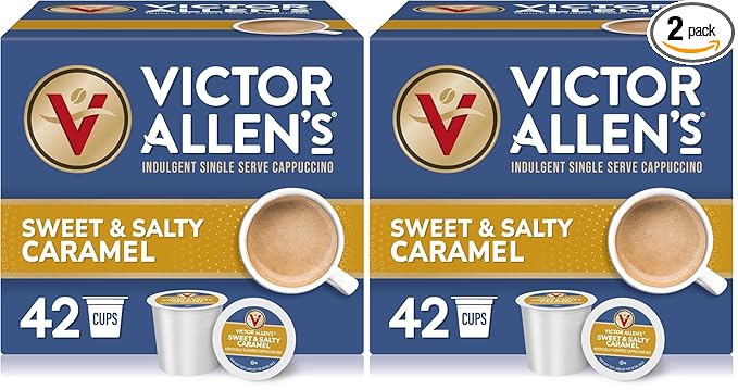 Victor Allen's Coffee Sweet and Salty Caramel Flavored Cappuccino MixServe K-Cup Pods for Keurig K-Cup Brewers Brewers (Packaging May Vary)42 Count (Pack of 2)