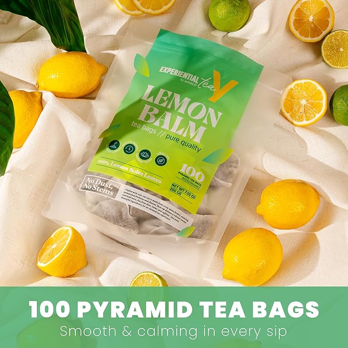 Yellow.fit Lemon Balm Herbal Tea Bags – 1500mg Loose Leaf Tea Bags Caffeine-Free Herbal Tea with Bright Citrus Flavor Plant-Based Tea Bags 100 Count