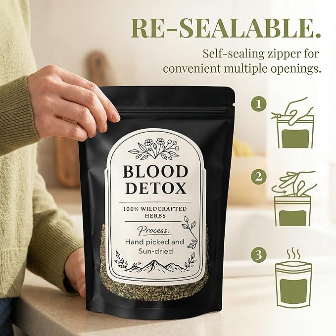 Blood Detox Tea with Lotus Flower Flagweed Cinnamon Yushu and More All Natural Herbal Formula Handmade Releasebody and Mind Adjust BodyCaffeine-Free Loose Leaf Blend 170 g (1)
