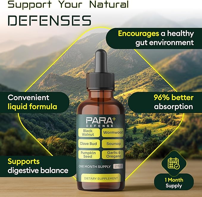 para Defense Digestive Cleanse &amp Detox | Wormwood Black Walnut Cleanse for Humans Drops Liquid Soursop Garlic Pumpkin Seed PAU D'Arco Oil of Oregano Turmeric Berberine Neem Extract Hull Bark Tinct