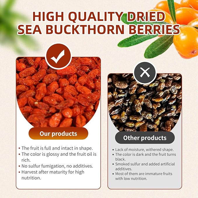 Hee Creek Dried Sea Buckthorn Fruit 240g/8.47oz Dried Sea Buckthorn Berries for Tea Sulfur Free No Sugar Added High Nutritious 沙棘果 沙棘干
