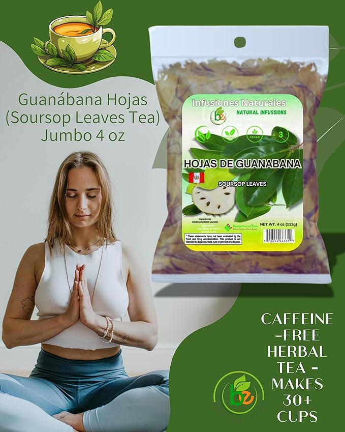 Guanábana Hoja Seca Té (Soursop) Combo – Dried Leaves Tea (4 oz Bag) + Capsules (90 Capsules 1100 mg per Serving Organically Grown) – 100% Natural Vegan Powerful Antioxidants–by Bexpertsusa