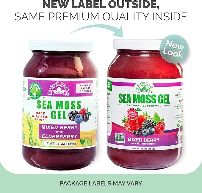 Wildcrafted Irish Sea Moss Gel | Made in USA | Rich in Vitamins &amp Minerals | Sea Moss Gel Raw | Nutritional Supplement | Mixed Berry (16 oz)