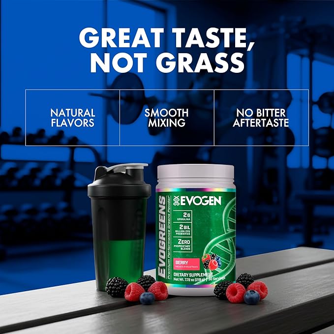 Evogen Evogreens - Super Greens Powder | Promotes Recovery Wellness &amp Immune Health | Greens Superfood Powder with Spirulina Probiotics Pomanox Pomegranate Extract | Berry | 30 Servings