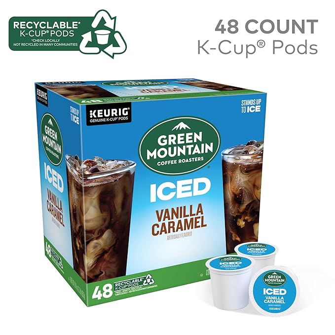Green Mountain Coffee Roasters ICED Vanilla Caramel Single Serve Keurig K-Cup Pods Flavored Iced Coffee 48 Count