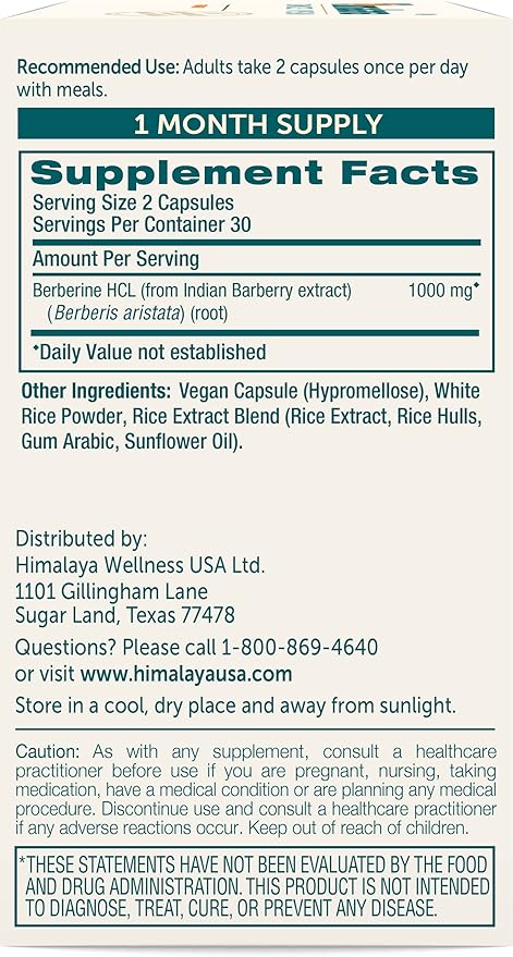 Himalaya Berberine - Herbal Supplement for Supporting Normal Metabolism Immune and Digestive Health - Vegan Gluten Free 500 mg 60 Vegetarian Capsules