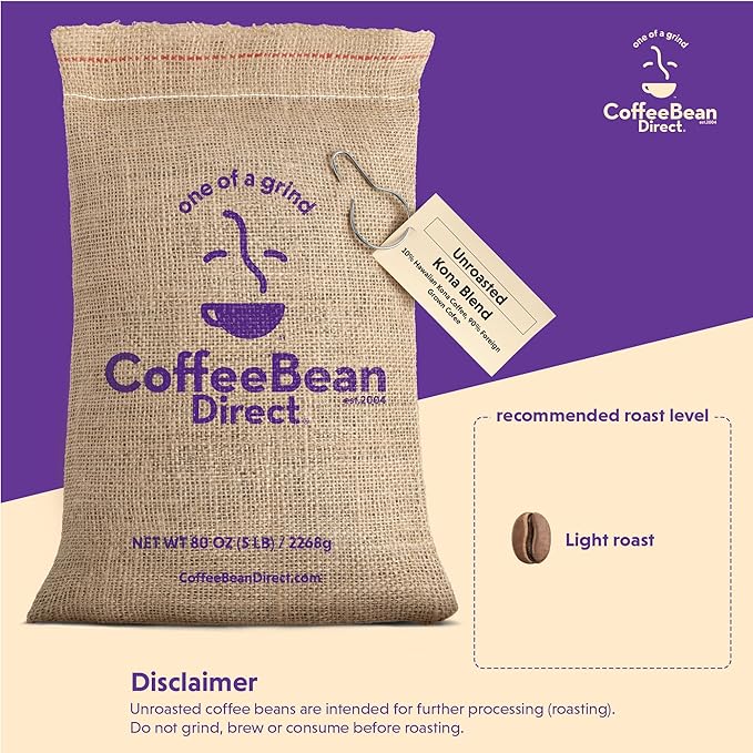Coffee Bean Direct Unroasted Kona Blend 5 Pound (Pack of 1)