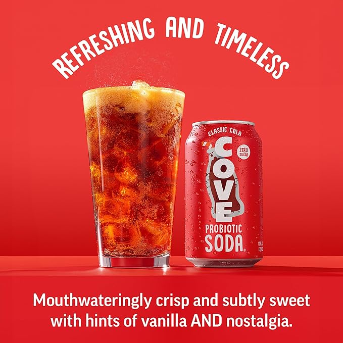 Cove Probiotic Soda Zero Sugar Better-For-You Alternative - Refreshing Delicious Probiotic Drink No Synthetic Colors &amp Caffeine Free - Classic Cola 12 Pack