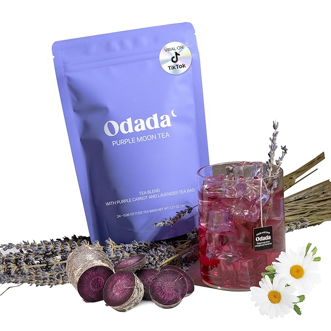 Odada Purple Moon Tea - Lavender Chamomile &amp Korean Purple Carrot Calming Herbal Blend for Nighttime Relaxation Antioxidant-Rich Caffeine-Free 24 Tea Bags