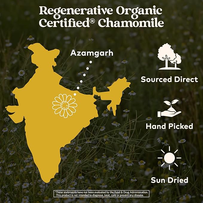 Organic India Purely Chamomile Tea - Regenerative Organic Pure Chamomile Flowers Caffeine Free Calming &amp Relaxing Herbal Tea Natural Support for Sleep &amp Relaxation - 18 Tea Bags Pack of 6