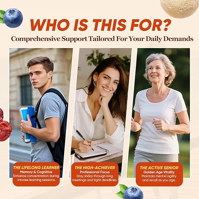 Mushroom Gummies 16-IN-1 Brain Gummies w/Lion’s Mane Reishi Cordyceps Chaga Maitake B12 DHA Ashwagandha L-Theanine &amp More Mushroom Supplement for Adults -Memory Focus &amp Energy Suppo
