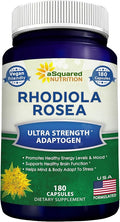 aSquared Nutrition Rhodiola Rosea Supplement 1000mg - 180 Vegan Capsules - Max Strength Rhodiola Root Extract Pills Improve Pure Energy Brain Function &amp Stress Relief -Golden Root Herb Powder Tab