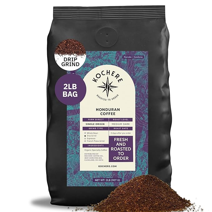 Organic Honduran Drip Grind Coffee – 2LB Single Origin Arabica Medium-Dark Roast Fair Trade Specialty Grade