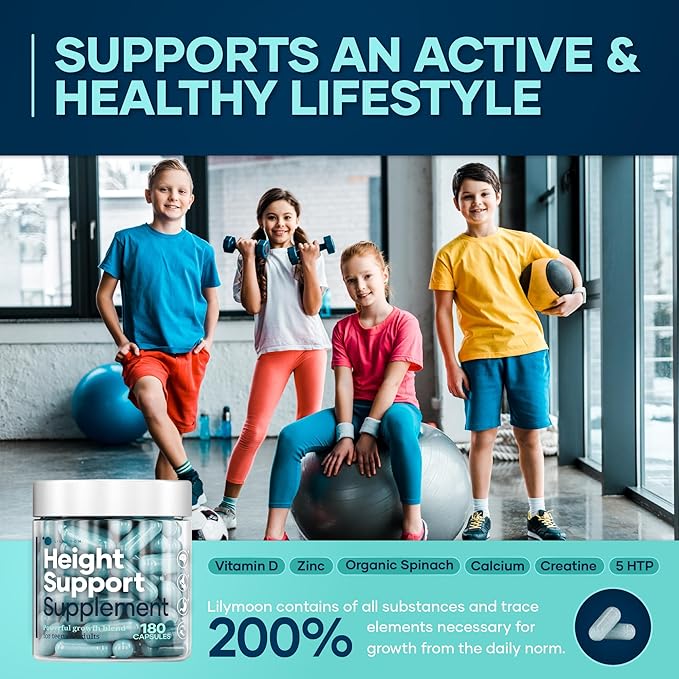 Height &amp Bone Support Supplement - Premium Height Growth Supplement for Kids &amp Teens with Calcium - Nutritional Support Bone Health Formula - Height Increase Essential Vitamins - 180 Caps