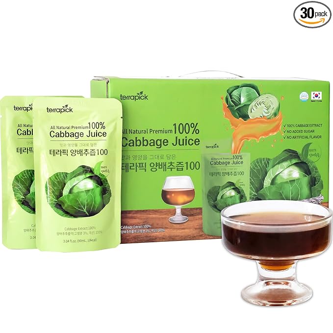 TerraPick Korean Cabbage Extract– Gut Health &amp Digestion Support 100% Pure Cabbage Extract No Additives or Preservatives Daily Alkaline Wellness Drink (30 Pouches)
