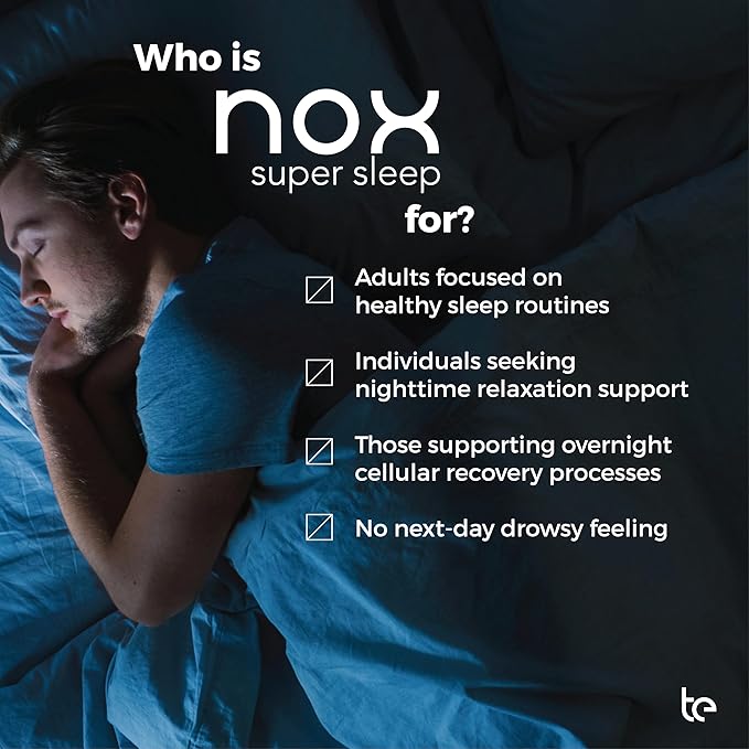 te USA Nox Super Sleep | Synergistic Sleep Aid for Calming Restlessness Supporting Melatonin Synthesis and Regulating Natural Circadian Rhythm Sleep-Wake Cycle | Melatonin Gaba L-Theanine Supplement