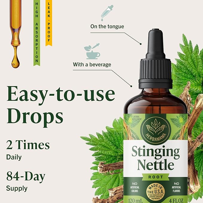 HERBAMAMA Stinging Nettle Tincture - Vegan Urinary Tract Support with Stinging Nettle Root Extract - Non-GMO Alcohol &amp Sugar-Free Urtica Dioica Supplement - 84-Day Supply