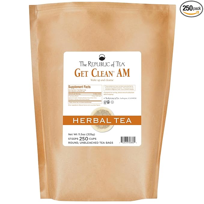 The Republic of Tea Be Well Teas Get Clean AM Herbal Tea Refill Pack of 250 Tea Bags