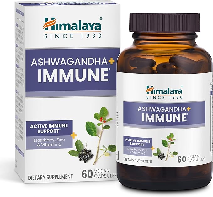 Himalaya Ashwagandha+ Immune - Herbal Immune Support Supplement with Vitamin C Zinc Elderberry and Amla for Immunity - Vegan Non-GMO Gluten Free 960 mg 60 Capsules