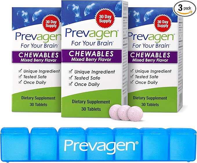 Prevagen Regular Strength Mixed Berry Chewables - 90 Tablets (3 Month Supply) | Formulated for Your Brain | 10mg of Apoaequorin Plus Vitamin D3 with 7-Day Pill Minder