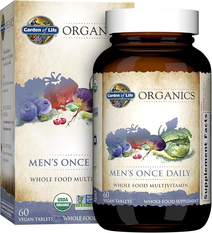 Garden of Life Once Daily Whole Food Multivitamin for Men Organic Mens Vitamins &amp Minerals Vitamin C Zinc Vegan for Health &amp Well-Being 60 Tablets