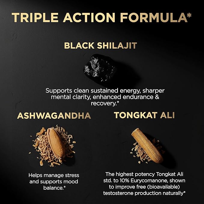103800mg Black Shilajit for Men 100x Strength w. Ashwagandha &amp Tongkat Ali 10% Extract - Ultra Pure Himalayan Shilajit Capsules 60% Fulvic Acid - Male Enhancing Supplement Energy &amp Stamina Bo