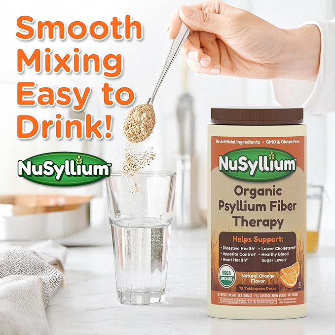 NuSyllium Psyllium Husk Powder USDA Organic 21 Oz Dietary Fiber Supplement with Brown Sugar Helps Promote Digestive Health* Unflavored 85 Servings