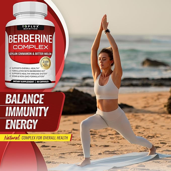 Toplux Berberine with Ceylon Cinnamon and Bitter Melon 2100mg - High Purity 97% HCL Berberine Supplement Supports Overall Health &amp Immune System Non-GMO Vegan 90 Capsules