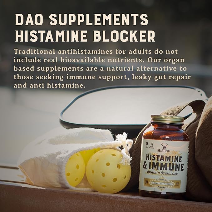 HEART &amp SOIL – 100% Grass Fed &amp Finished Histamine &amp Immune Support Supplement from Regenerative Cattle with Thymus Lung Spleen Liver &amp Kidney – Immune Defense – Glass Bottle – 180