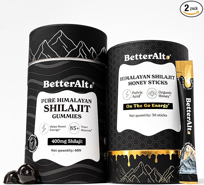 Better Alt Ultimate Power Up Duo | Shilajit Gummies + Shilajit Gold+ Honey Sticks | 3rd-Party Lab Tested | 1 Month Pack - Helps Boost Energy