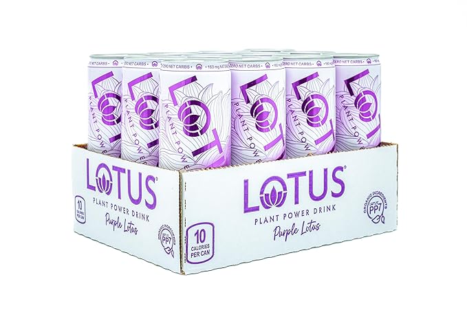 Purple Lotus Plant Power Drink™ | Sugar Free Low Calorie | 160 mg Natural Caffeine from Green Coffee Bean | Plant-Based Ingredients | Zero Sugar | 10 Calories | 12 oz Cans | 12 Count