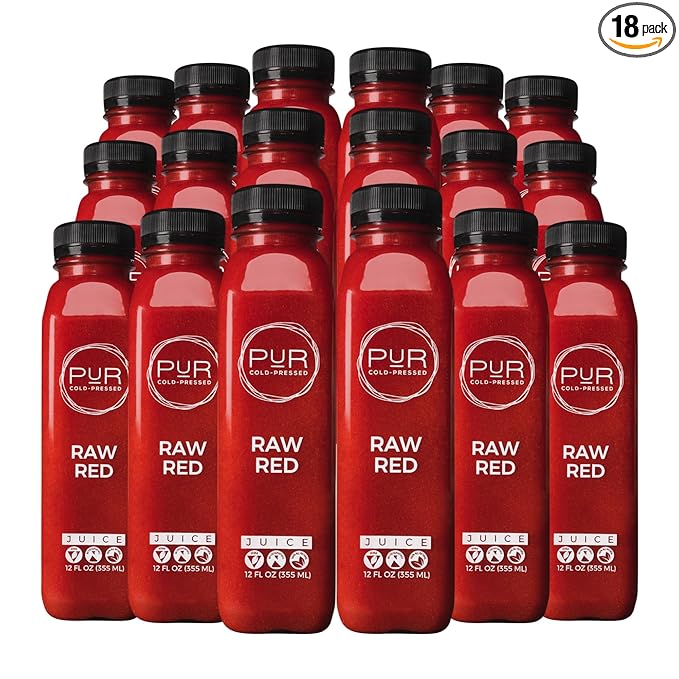 PUR Cold-Pressed Juice – Raw Red 18 Pack – Apple Carrot Cucumber Lemon Ginger &amp Beetroot Juice – Nourishing Drink Supports Wellness Digestion &amp Cleanse Days – Raw Pressed at Source