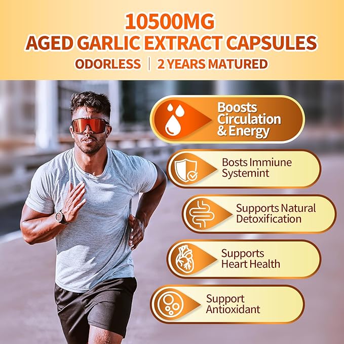 VivoNu Aged Garlic Extract Capsules 10500mg Odorless Garlic Supplements with Magnesium Chromium B1 &amp B9 Supports Immune Health &amp Heart Function| 2 Years Matured | 300 Softgels