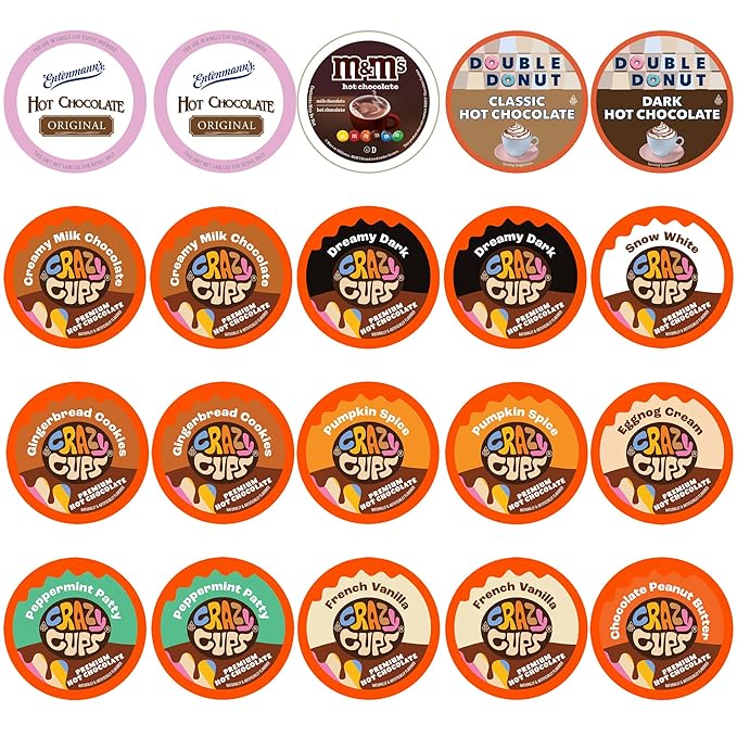 Perfect Samplers Hot Chocolate Pods Variety Pack Sampler Hot Cocoa Single Serve Cups for Keurig K Cup Brewers 20 Count