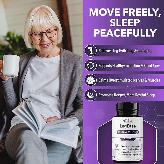 Real Science LegEase Miracle – All Natural Restless Legs Syndrome Relief &amp Leg Cramp Supplement with Vitamins C D K B6 B12 + Nitric Oxide Support – Sleep &amp Circulation Aid – Made in USA 6
