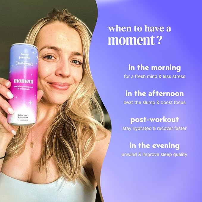 Moment Botanical Soda Soft Drink (Shark Tank) - SPARKLING Drinks | Berry Blast | L-Theanine &amp Ashwagandha for Calm &amp Clarity | 0 Added Sugar 0 Caffeine | 12-pack